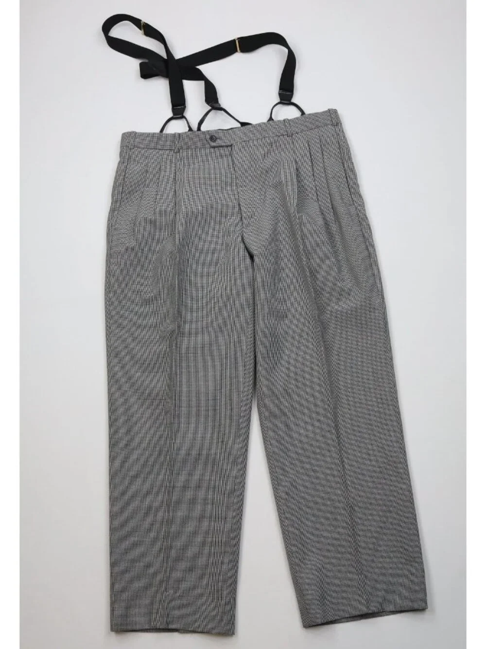 Vtg 90s Mens 46R 2 Piece Wool Blend Houndstooth Double Breasted Suit 40x30 Gray